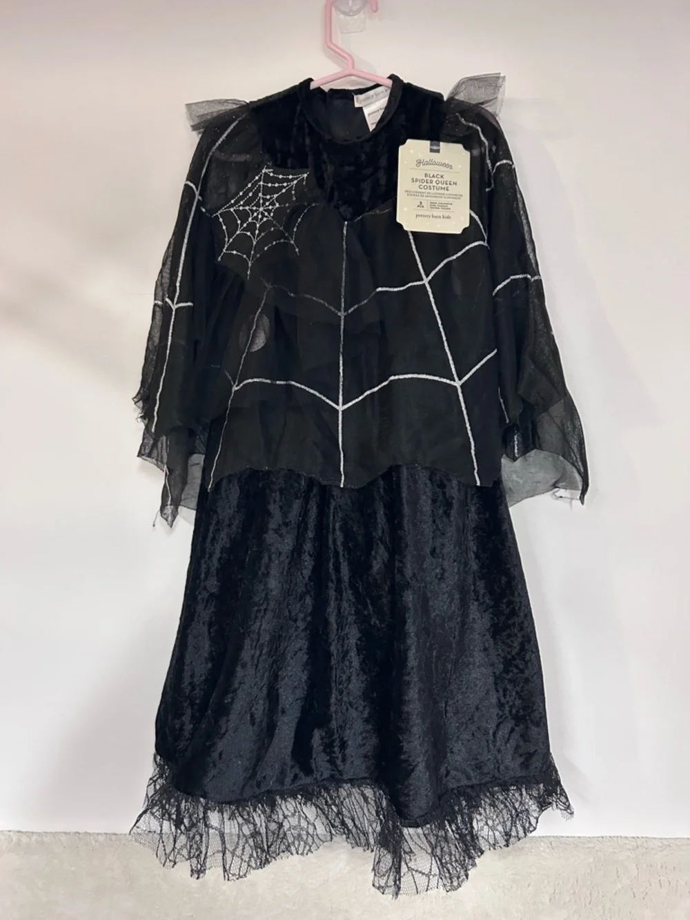 Pottery Barn Girls Black Spider Queen Costume Halloween Silver Web 2 Piece NWT